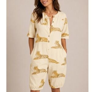 Kate Quinn Organic Cotton Tiger Print Long Sleeve Romper Yellow Size 18-24M